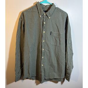 Abercrombie & Fitch Men’s Green Micro-Check Button-Down Shirt, L, Classic Fit
